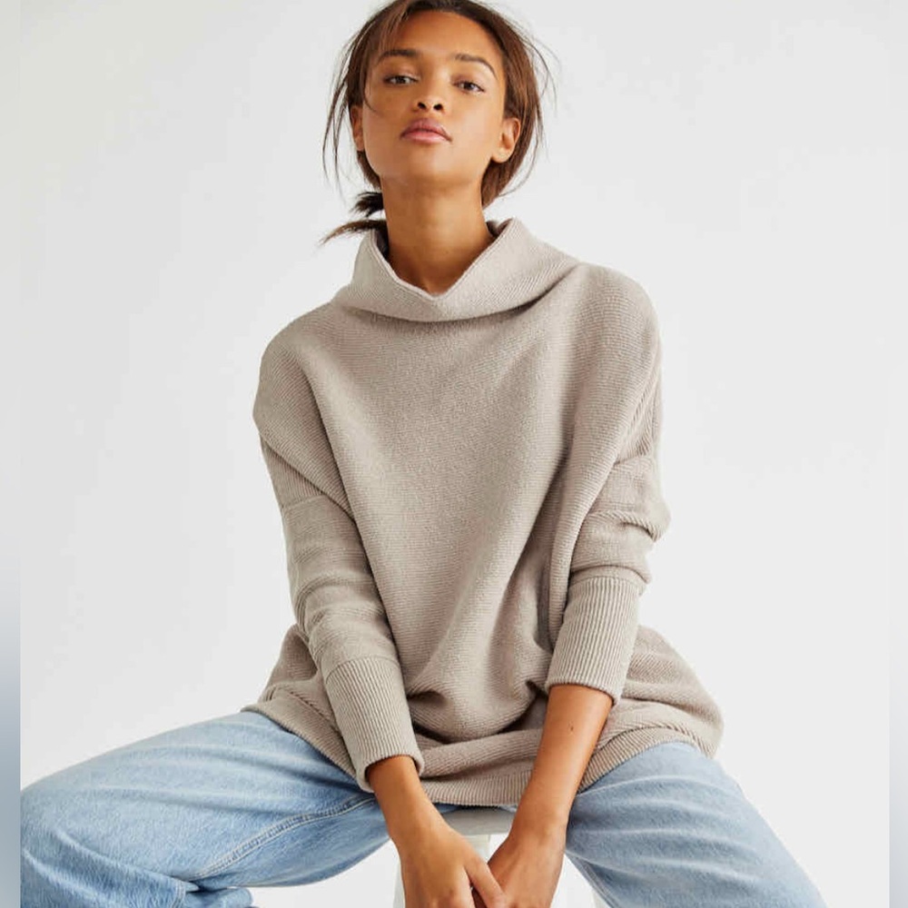 Free People Sz S Ottoman Grey Relaxed Boho Knit Cotton Blend Sweater